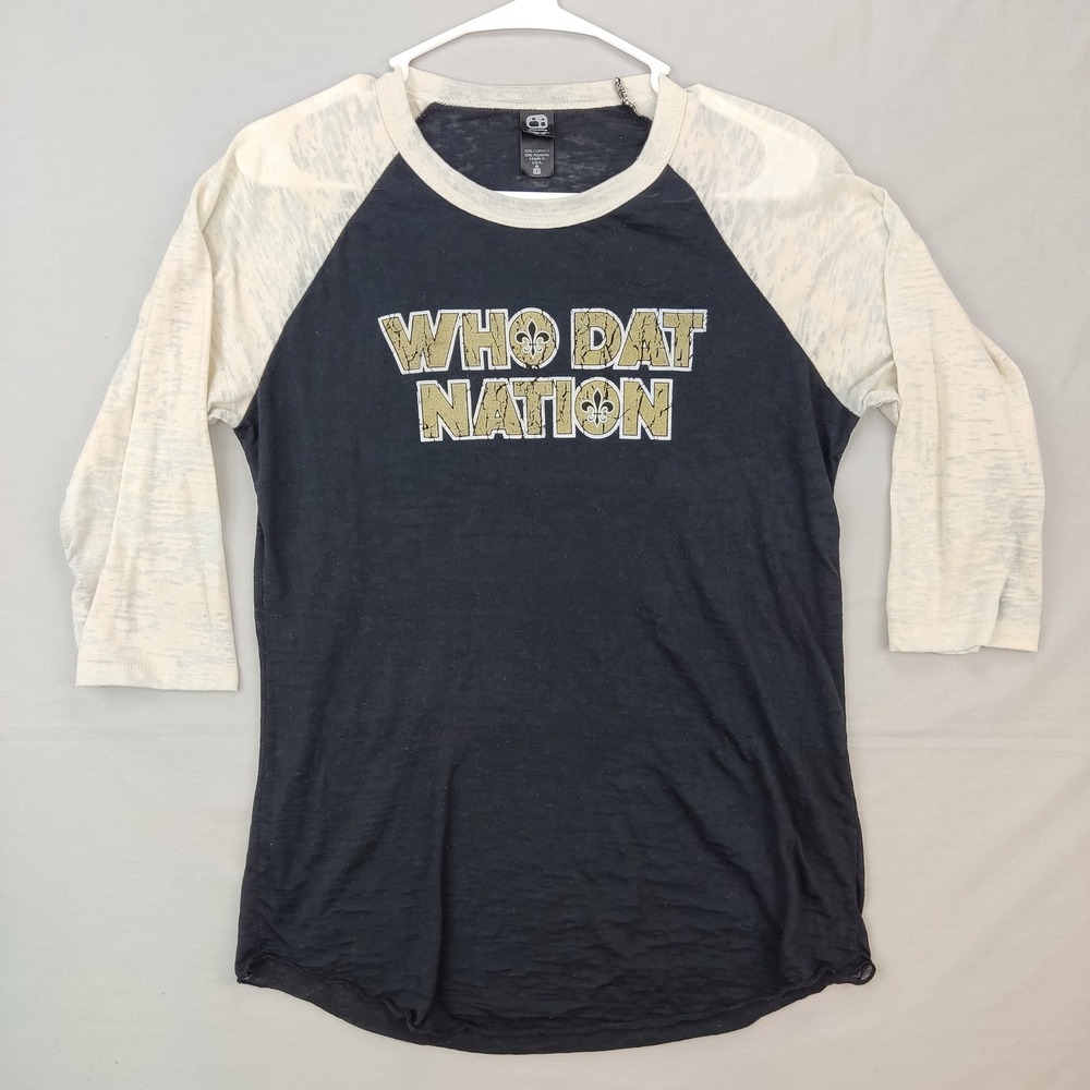 Alternative Apparel Shirt Mens L Black Who Dat Nation Raglan Baseball 3/4 Sleeve